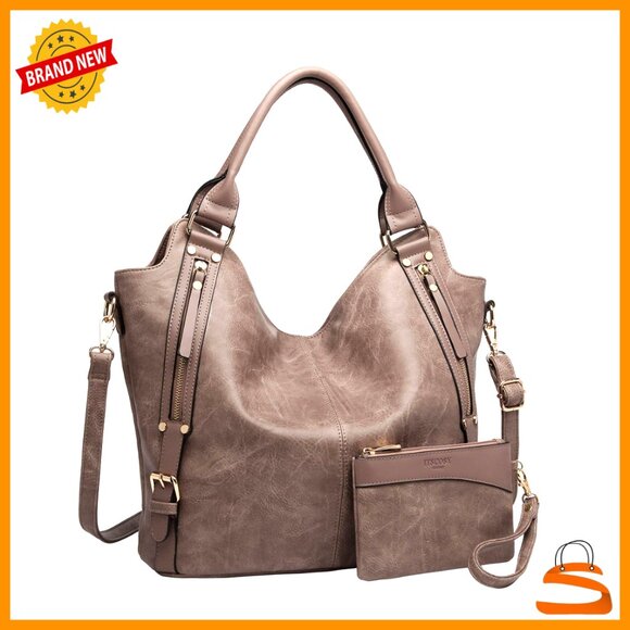 Large PU Leather Hobo Tote Bag with Adjustable Strap Multiple Pockets